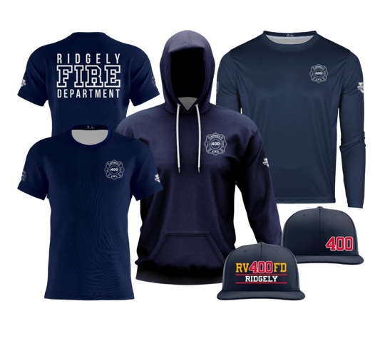 RVFD Dri Tech Apparel ~ Standard Blues {White Logo Front/Back}