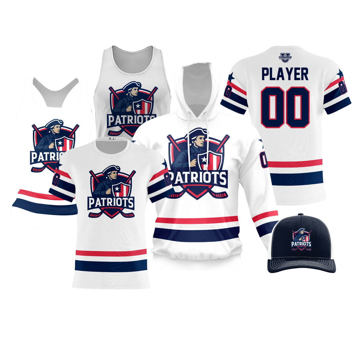 Patriots Ice Hockey Performance Dri Tech Design ~ Jersey Replica {White}