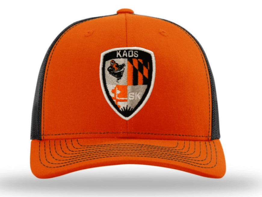 Kaos Logo Embroidered Patch Hat ~ Orange and Black