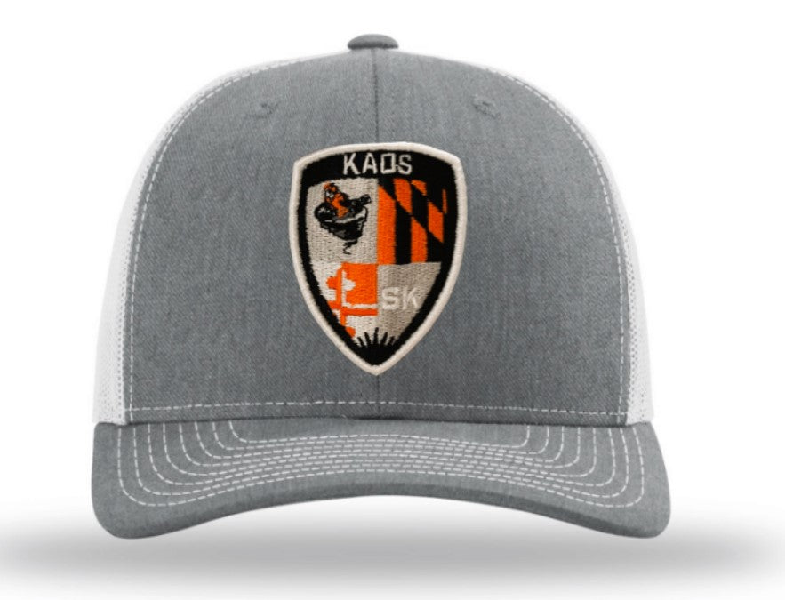 Kaos Logo Embroidered Patch Hat ~ Heather Grey and White