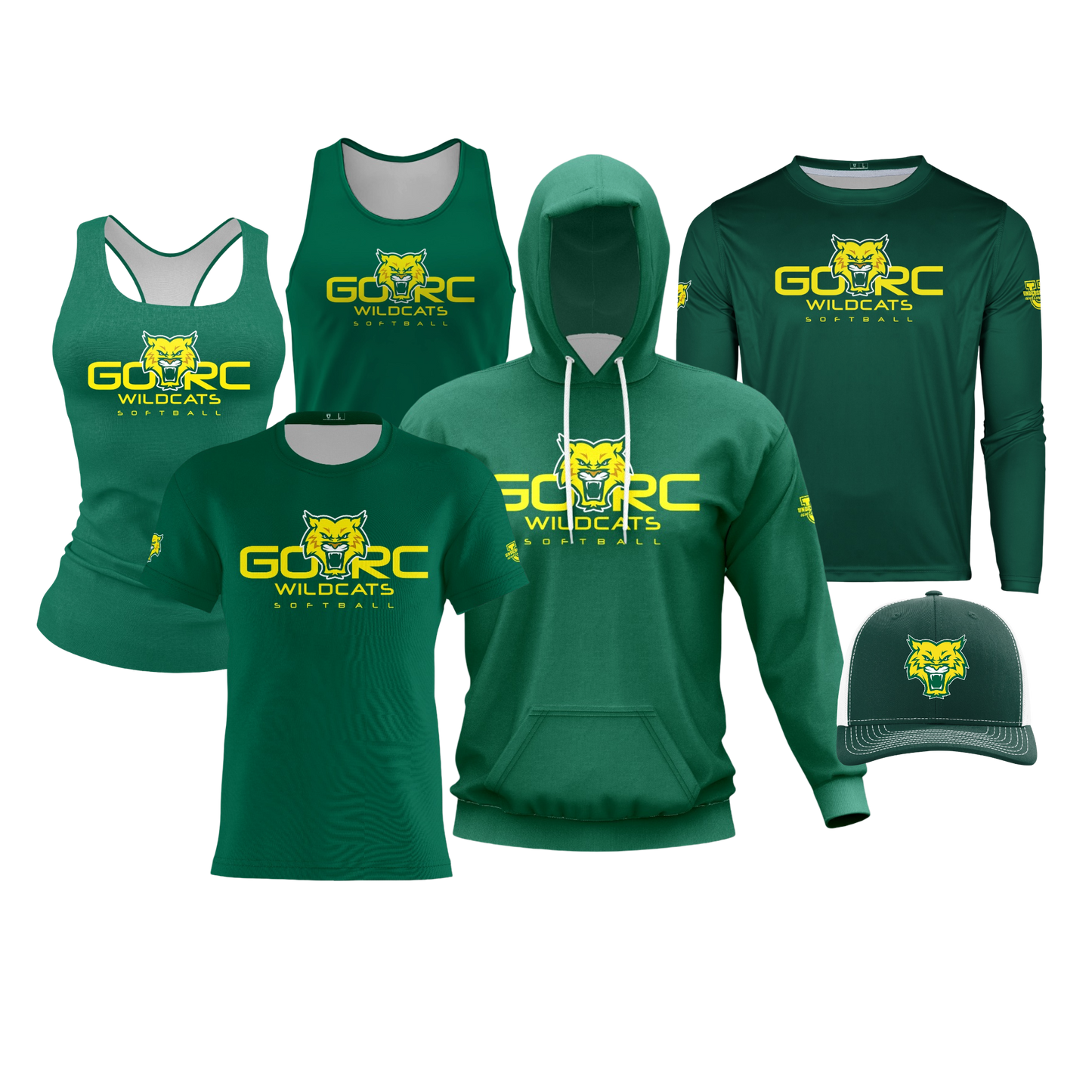 GORC Wildcats Softball Performance Dri Tech Design ~ Player Jersey Replica {Solid Green}