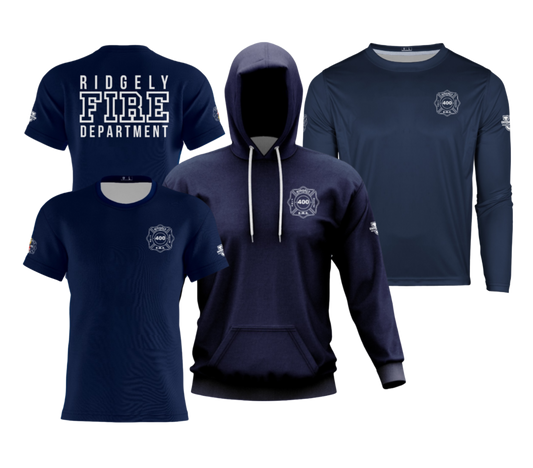 RVFD Dri Tech Apparel ~ Standard Blues {White Logo Front/Back}