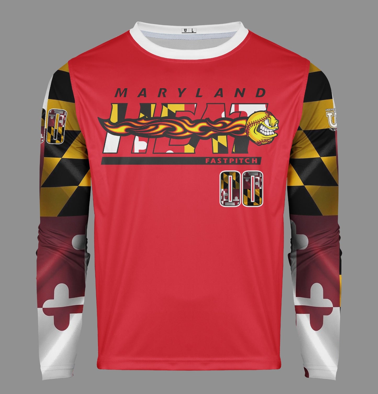 Maryland Heat Pro Performance Long Sleeve ~ Red Maryland Flag