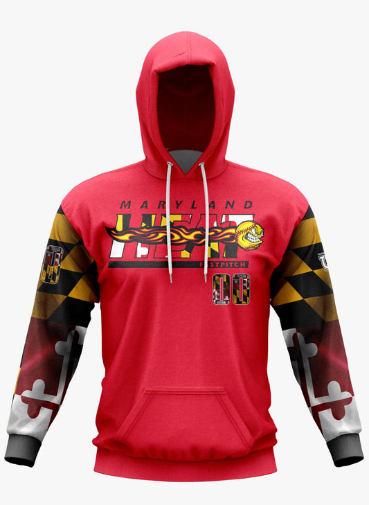 Maryland Heat Performance Hoodie ~ Red Maryland Flag
