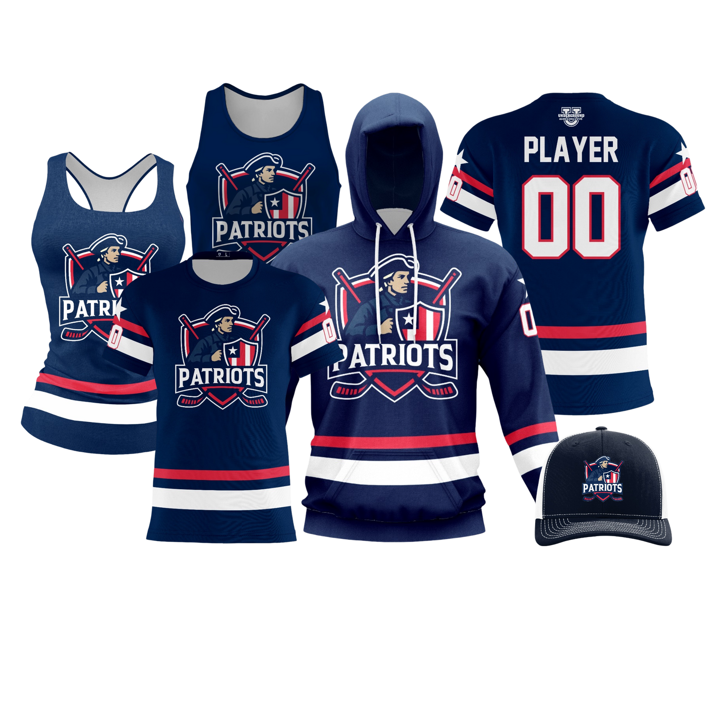 Patriots Ice Hockey Performance Dri Tech Design ~ Jersey Replica {Navy}
