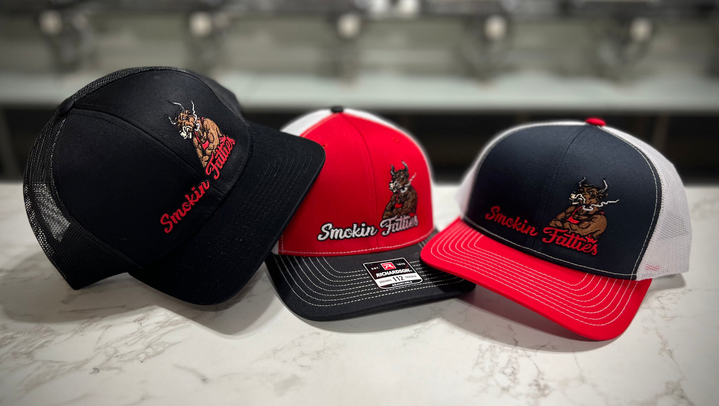 Smokin Fatties "Bull Logo" Embroidered Hat ~ Red/Black/White
