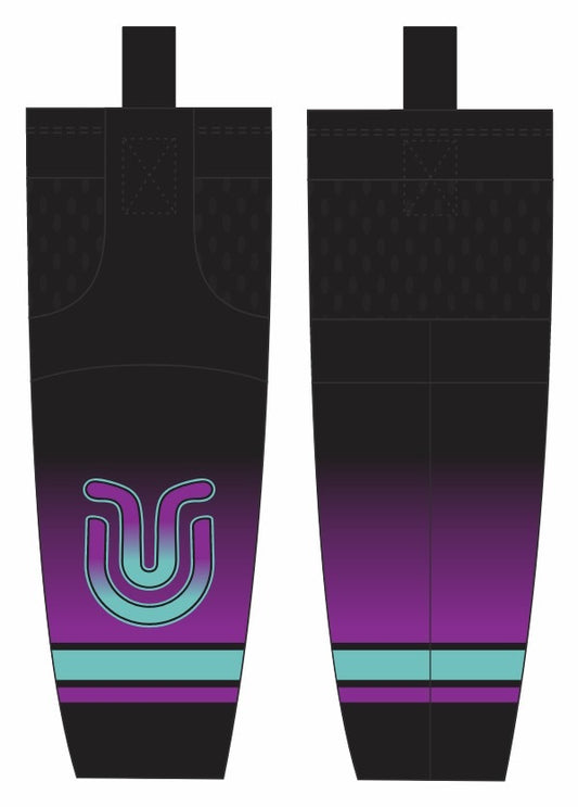 Underground Ice Hockey Tournament Game Day Socks - Ombre Black Purple/Teal