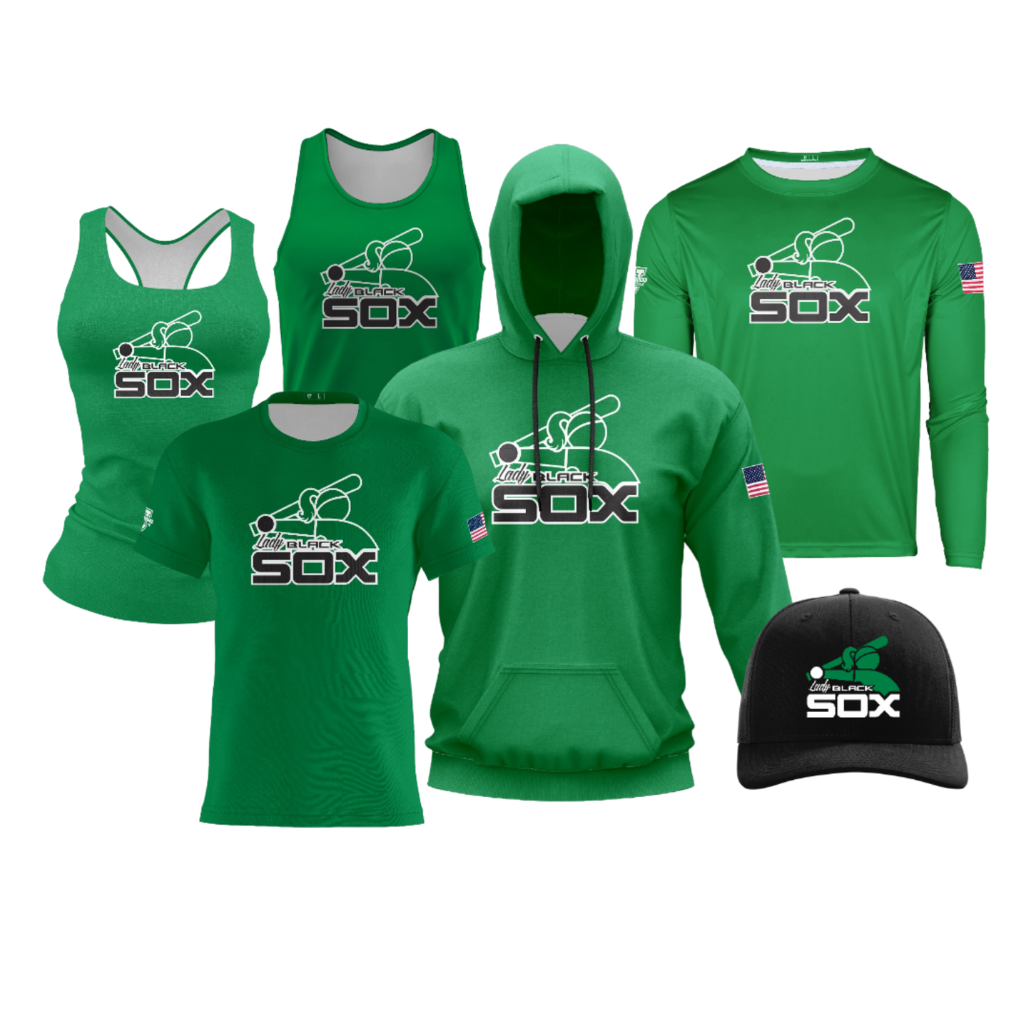 Lady Black Sox Performance Dri Tech Design ~ Solid Green
