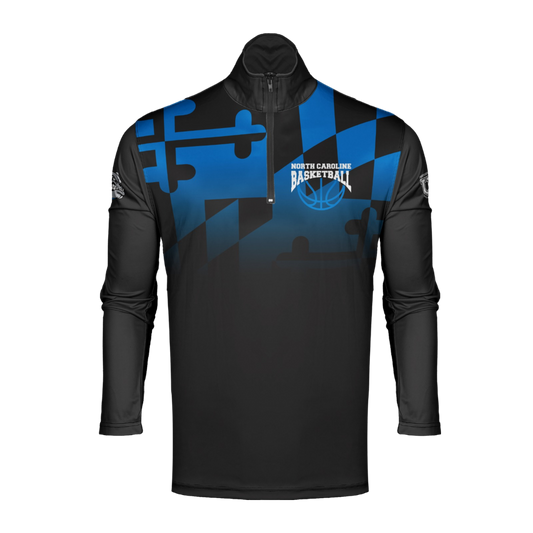North Caroline Dri Tech Performance 1/4 Zip Pullover ~ NC Basketball {Black MD Flag Fade}