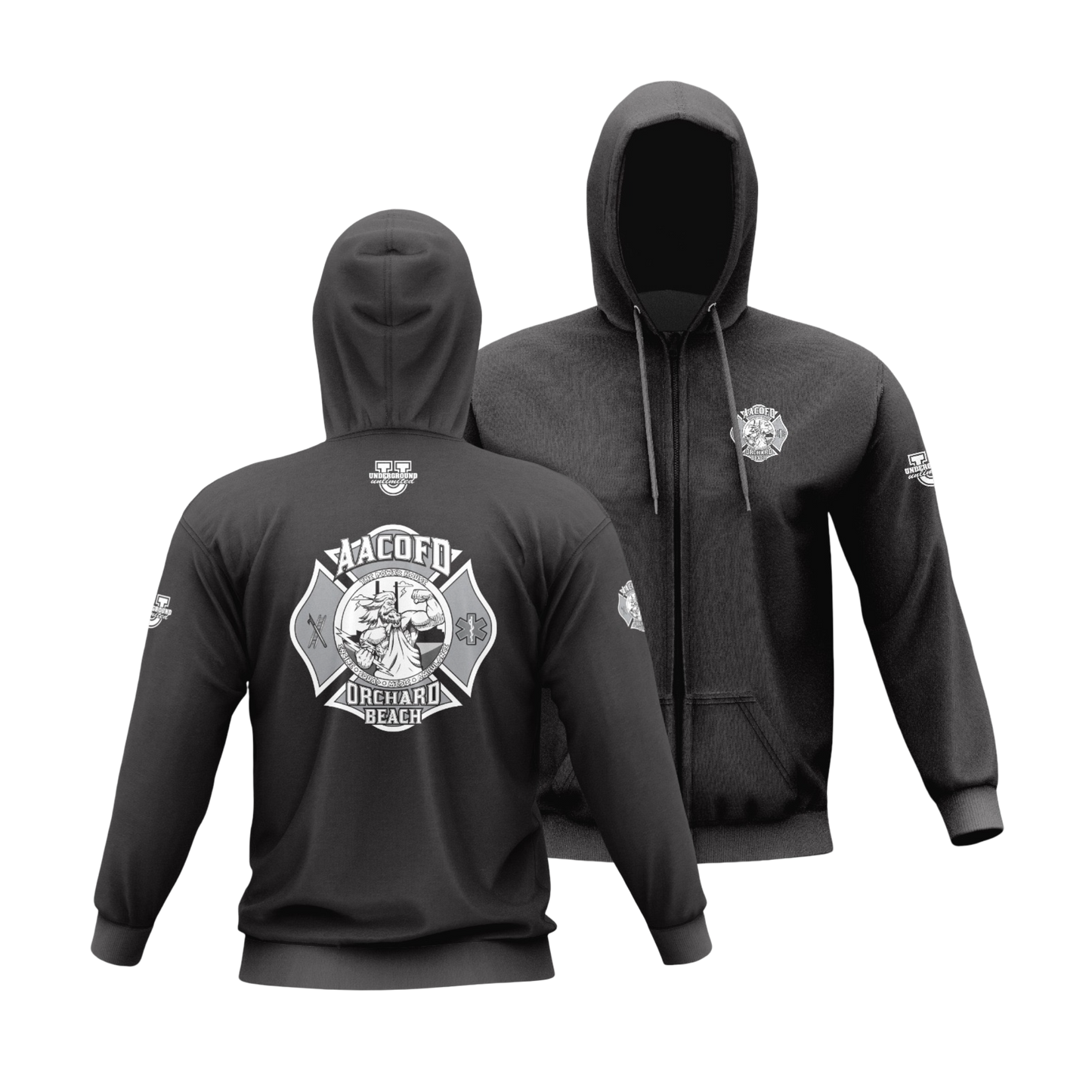 Orchard Beach Performance Full-Zip Hoodie ~ Zeus Logo (Black Greyscale)