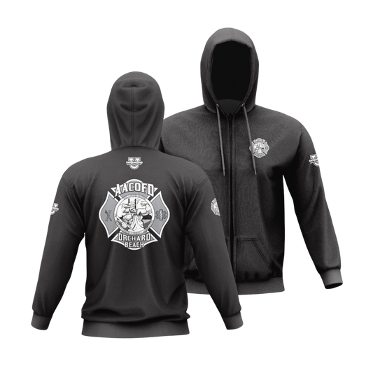 Orchard Beach Performance Full-Zip Hoodie ~ Zeus Logo (Black Greyscale)