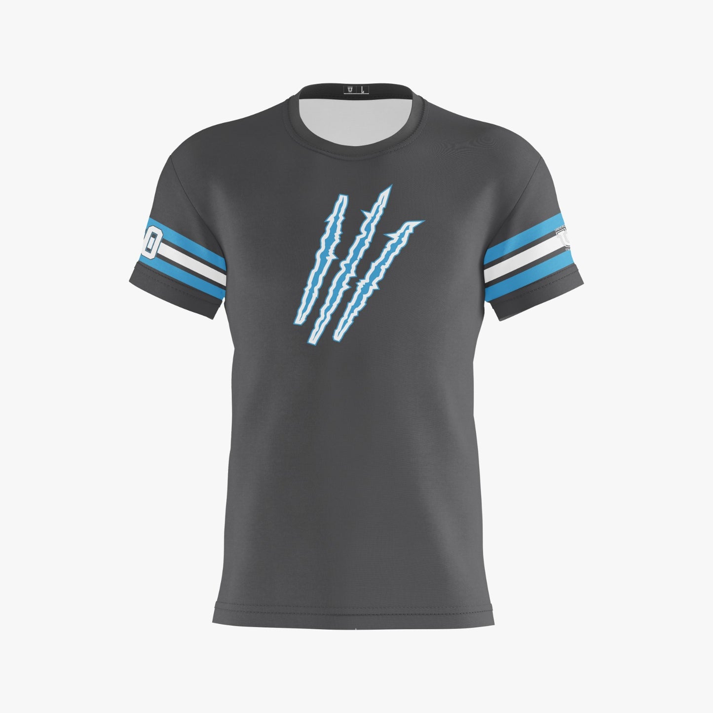 ***NEW For 2023*** Raptors Dri Tech T-Shirt ~ Grey Raptor Claws w/ Blue and white stripes