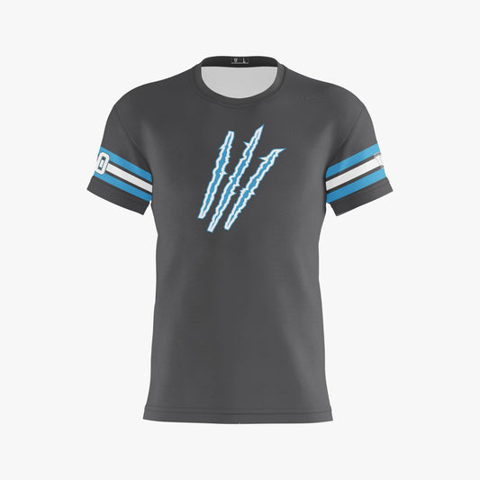 Raptors Dri Tech T-Shirt ~ Grey Raptor Claws w/ Blue and white stripes