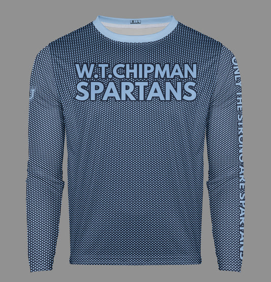 W.T. Chipman Pro Performance Sun Long Sleeve ~ Columbia Navy Dot "Only the Strong are Spartans"