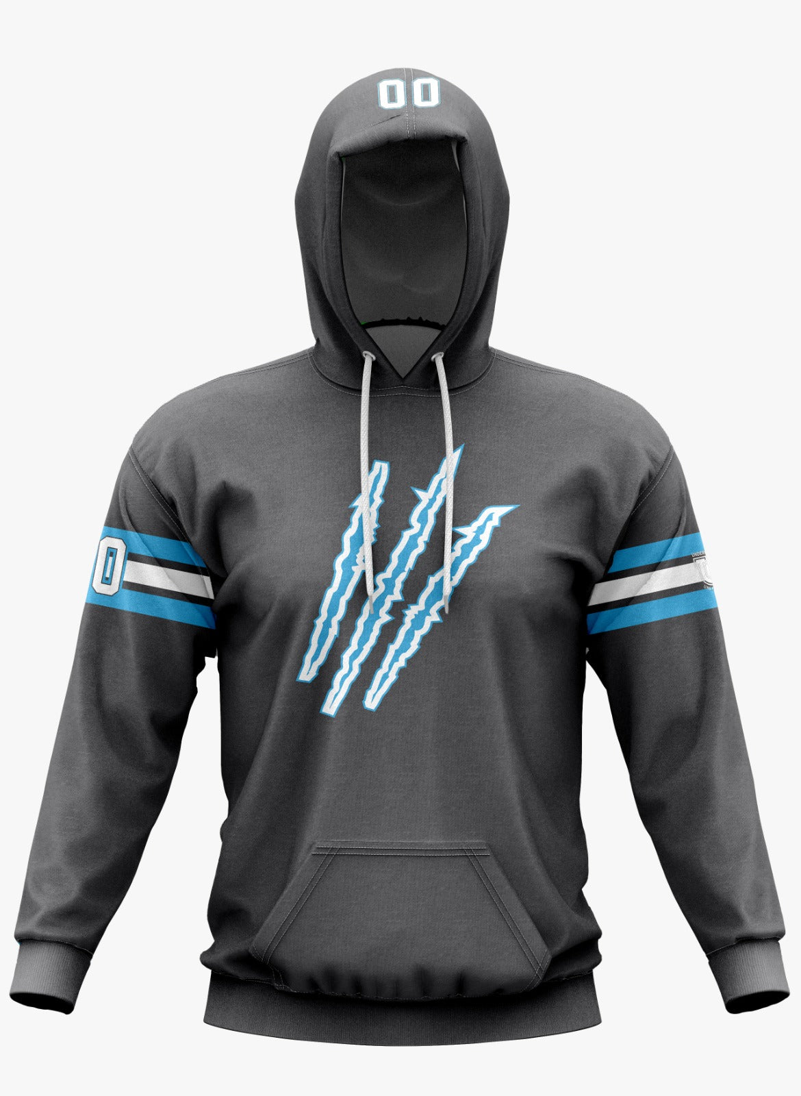 Raptors Performance Hoodie ~ Grey Raptor Claws w/ Blue and White Stripes