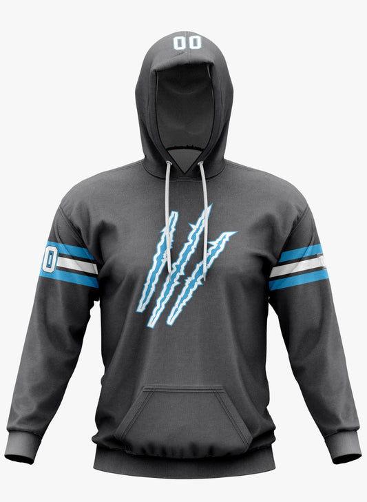 Raptors Performance Hoodie ~ Grey Raptor Claws w/ Blue and White Stripes