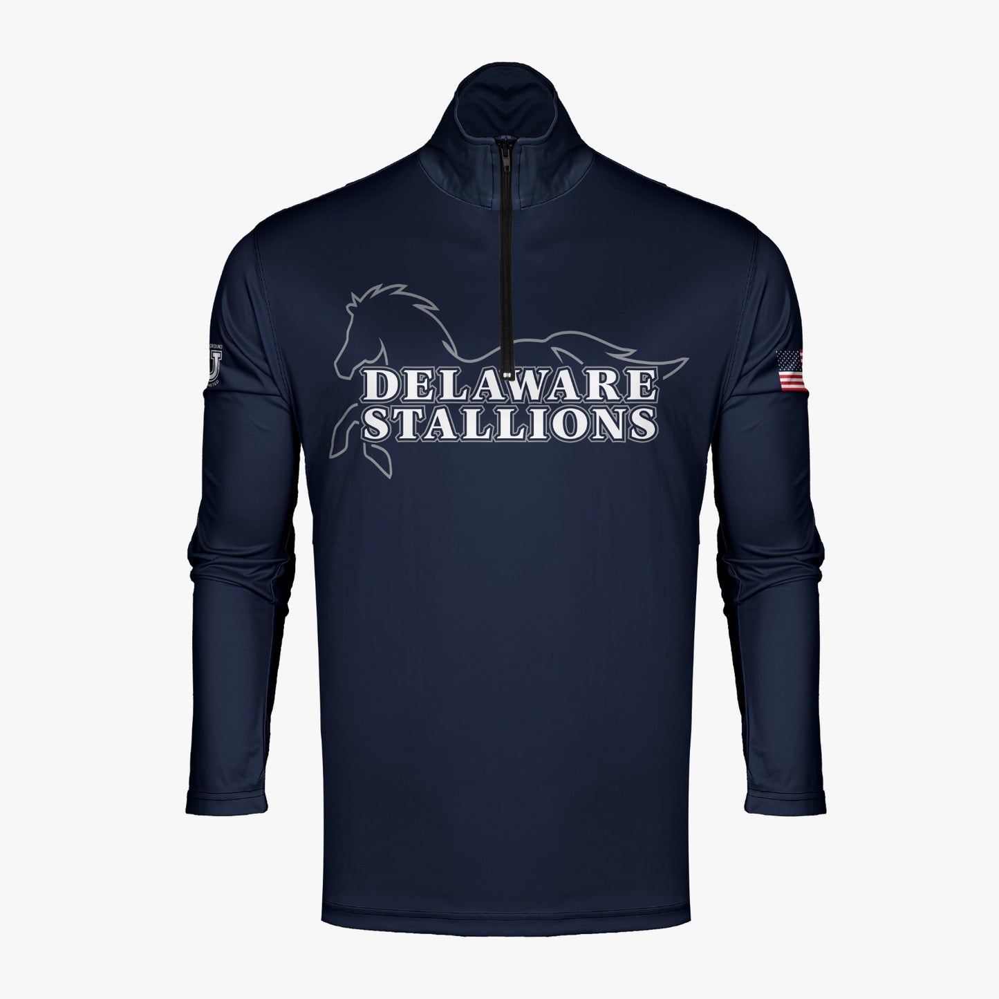 DE Stallions Dri Tech Performance 1/4 Zip Pullover ~ Stallion Full Central Chest *Blue*