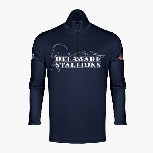DE Stallions Dri Tech Performance 1/4 Zip Pullover ~ Stallion Full Central Chest *Blue*
