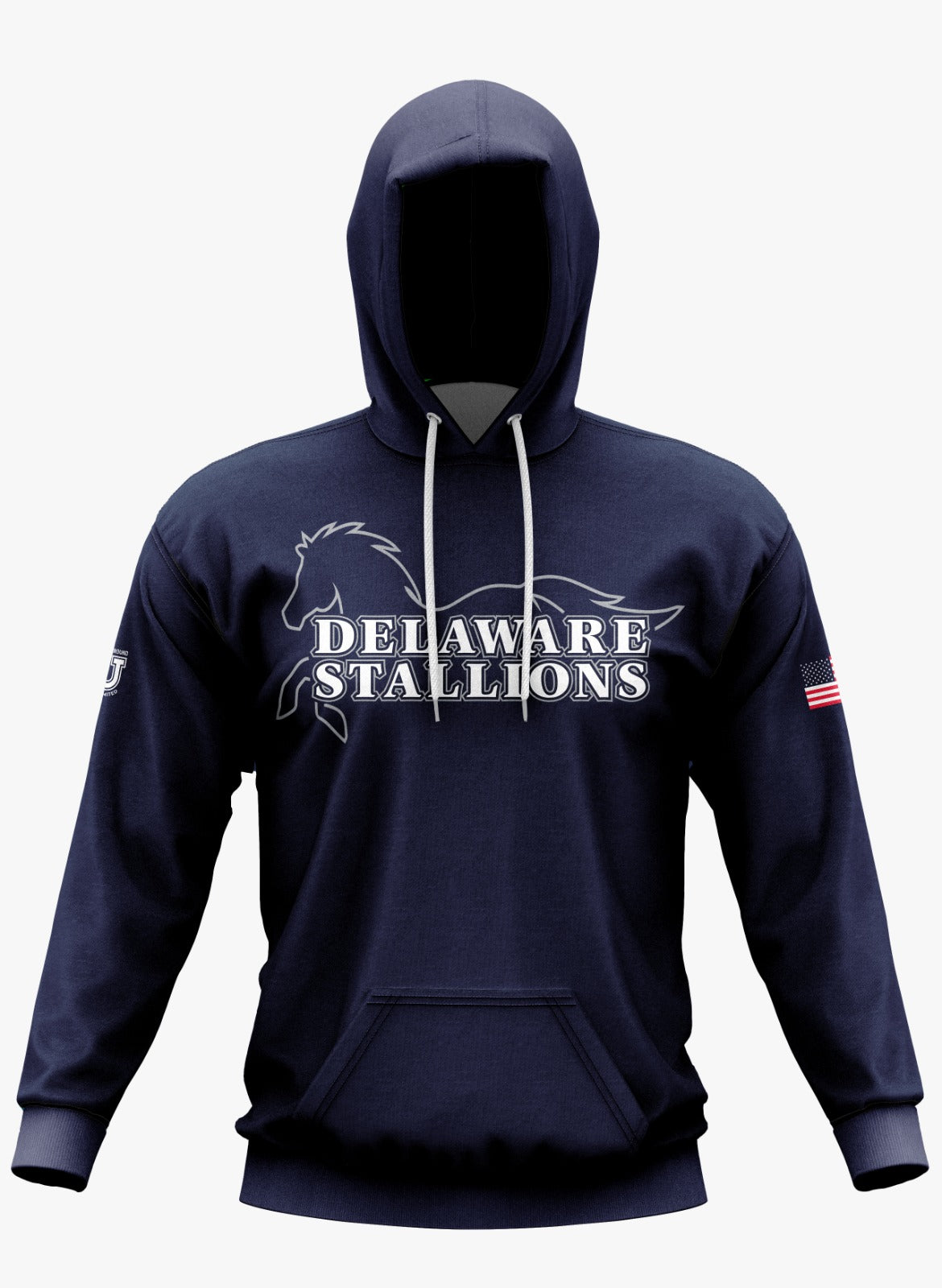 DE Stallions Performance Hoodie ~ Stallion Full Central Chest *Blue*