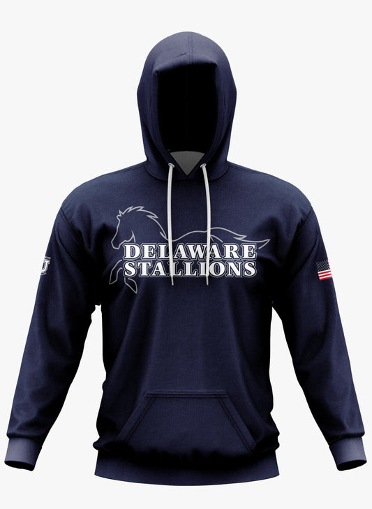 DE Stallions Performance Hoodie ~ Stallion Full Central Chest *Blue*