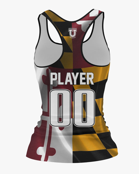 Maryland Heat Dri Tech Women's Razorback ~ Black Maryland Flag