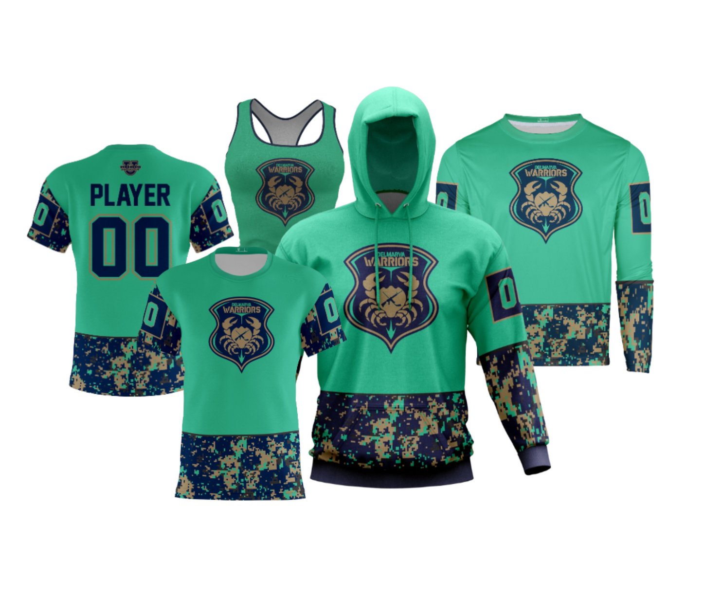 Delmarva Warriors Performance Dri Tech Apparel ~ Mint Camo