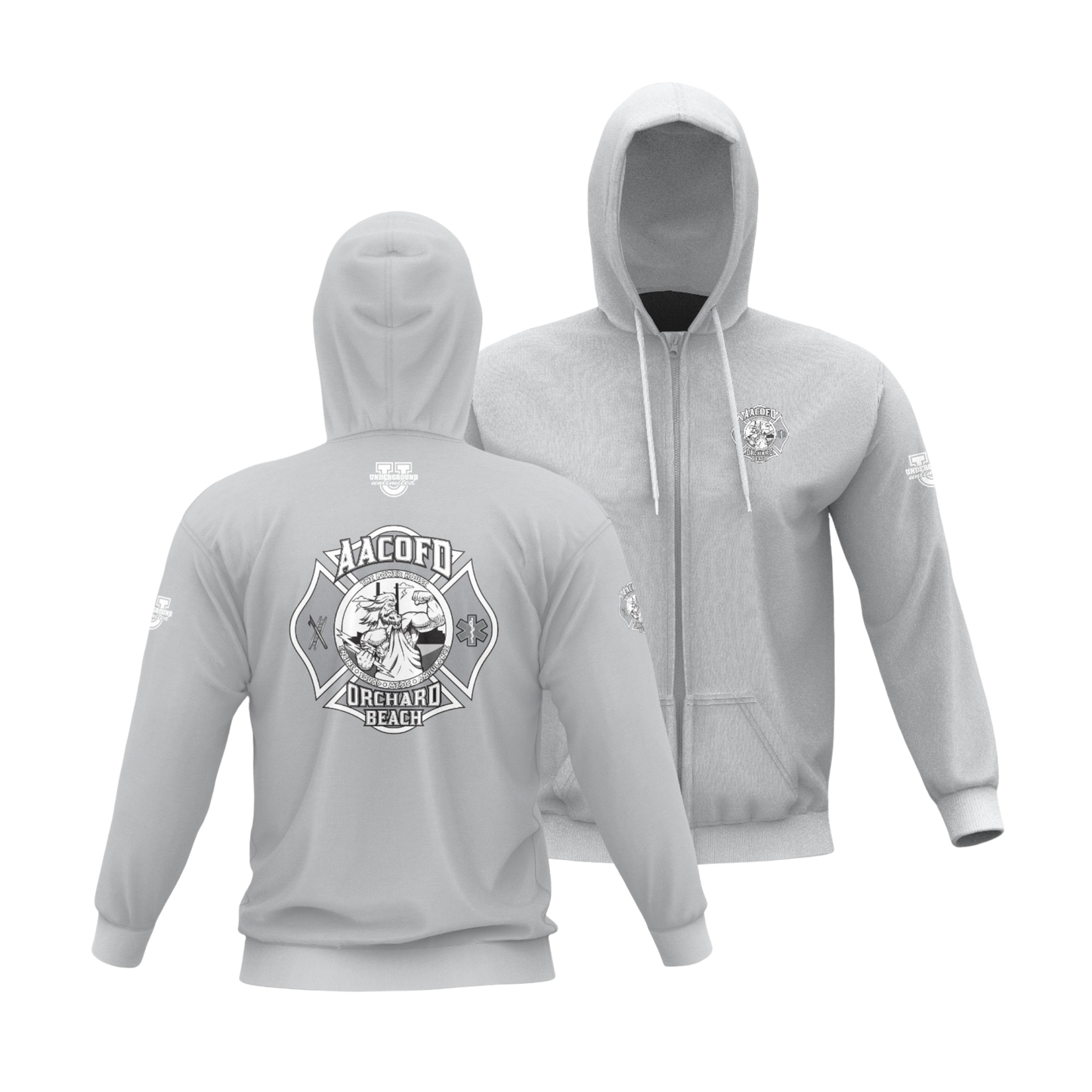 Orchard Beach Performance Full-Zip Hoodie ~ Zeus Logo (Light Grey Greyscale)