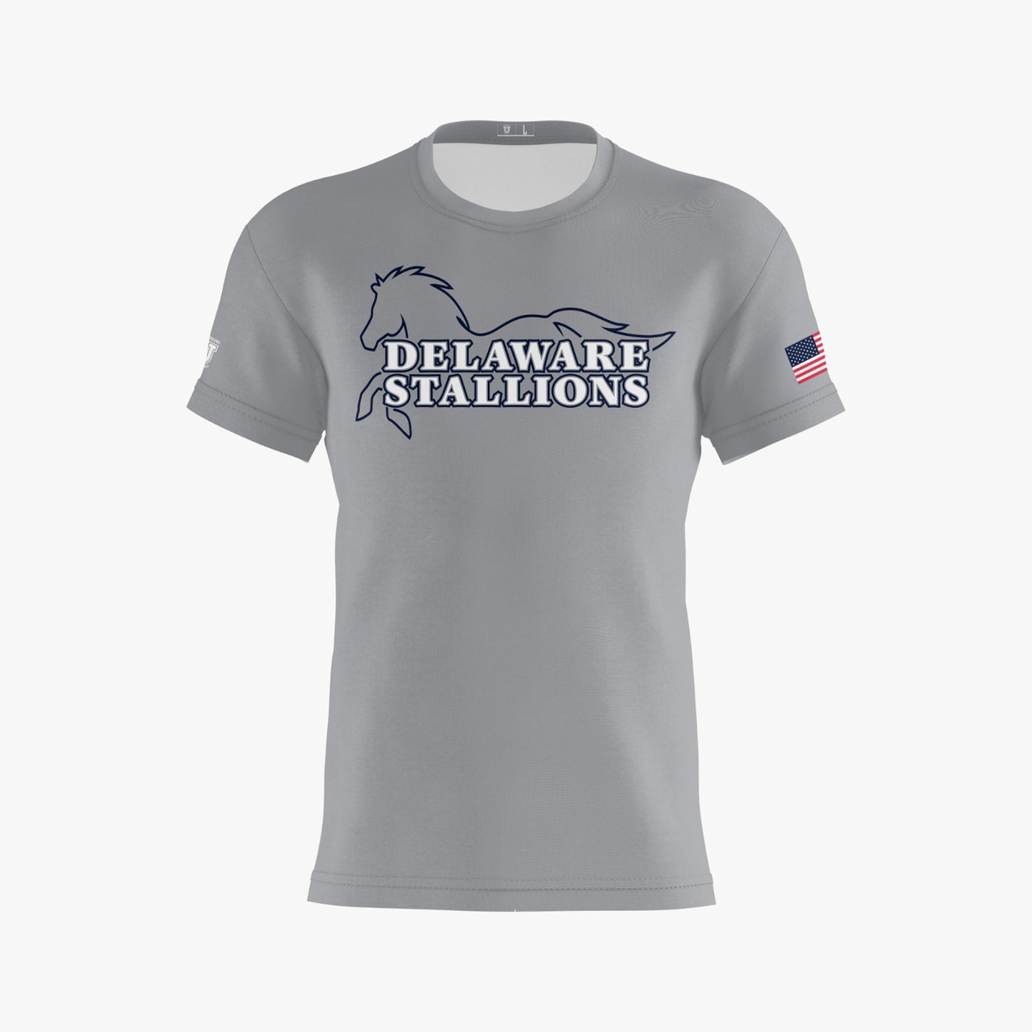 DE Stallions Performance Dri Tech Shirt ~ Stallion Full Central Chest *Grey*