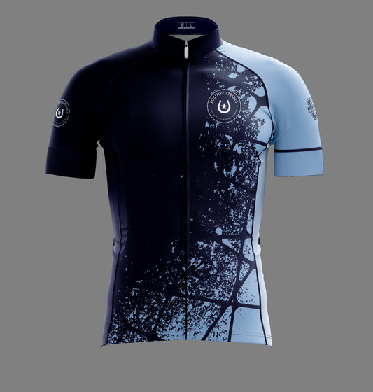 Positive Strides Performance Cycling Jersey ~ Navy Columbia Geo Splatter