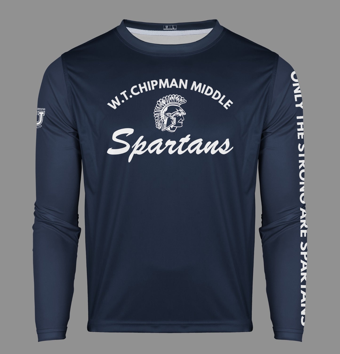 W.T. Chipman Pro Performance Sun Long Sleeve ~ Spartan Script Navy "Only the Strong are Spartans"