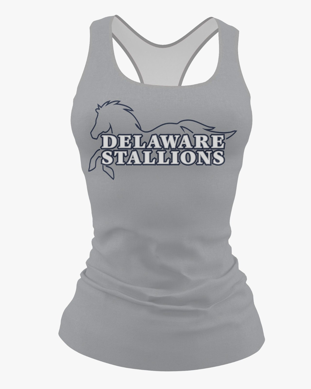 DE Stallions Dri Tech Women's Razorback ~ Stallion Full Central Chest *Grey*