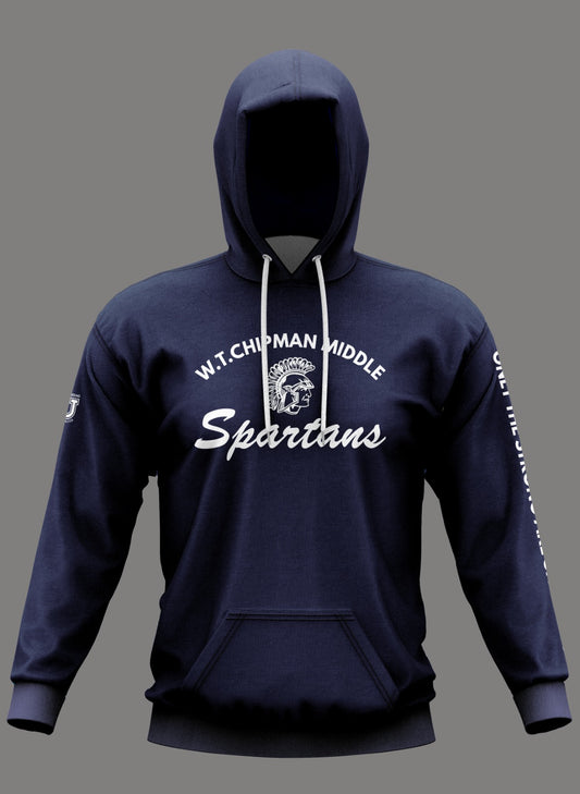W.T. Chipman Performance Hoodie ~ Spartan Script Navy "Only the Strong are Spartans"