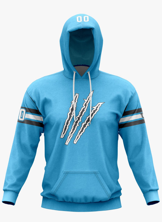 Raptors Performance Hoodie ~ Blue Raptor Claws w/ Grey and White Stripes