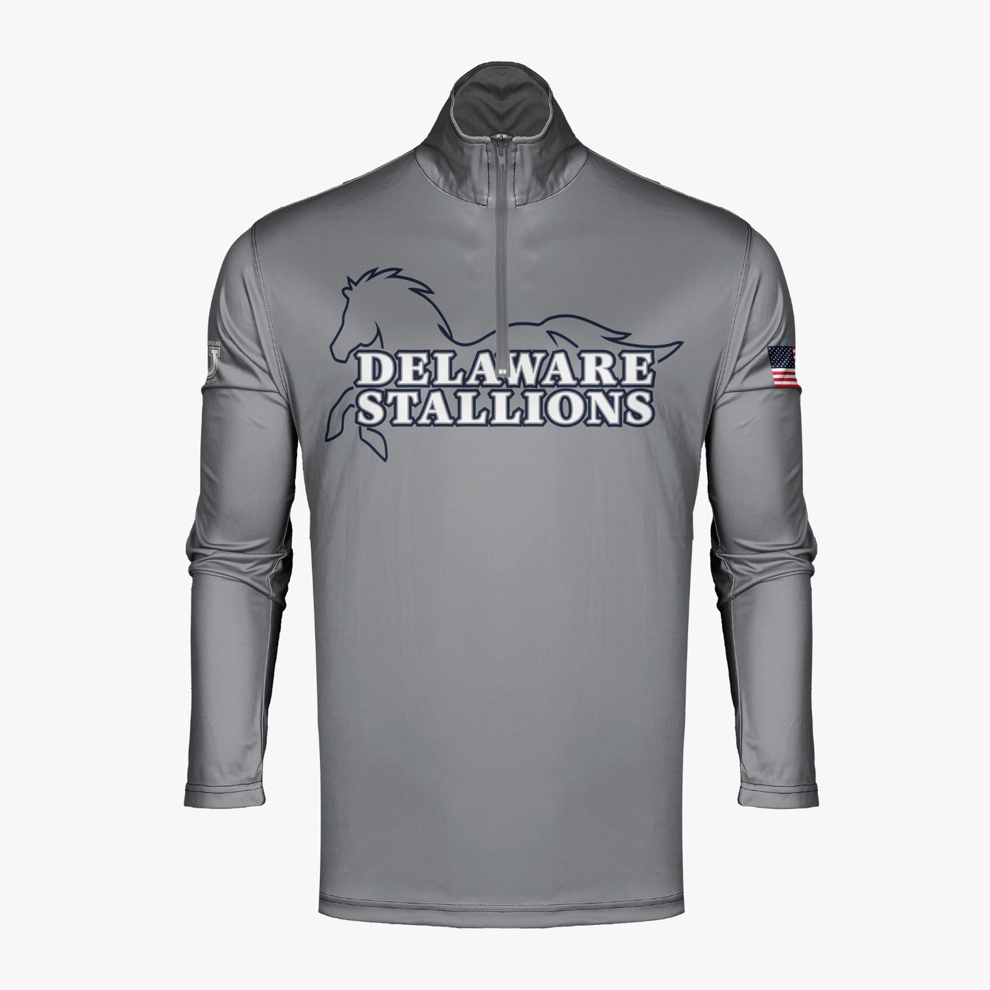 DE Stallions Dri Tech Performance 1/4 Zip Pullover ~ Stallion Full Central Chest *Grey*