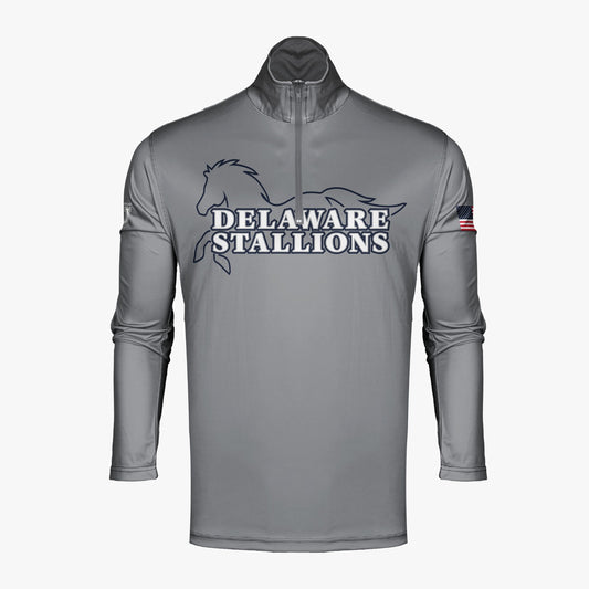 DE Stallions Dri Tech Performance 1/4 Zip Pullover ~ Stallion Full Central Chest *Grey*
