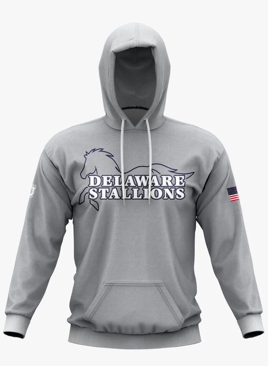 DE Stallions Performance Hoodie ~ Stallion Full Central Chest *Grey*
