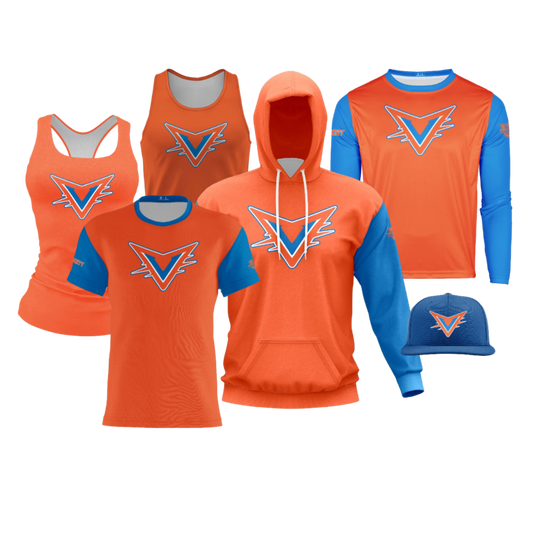 Eastern Shore Velocity Performance Dri Tech Design ~ Orange Blue Sleeves