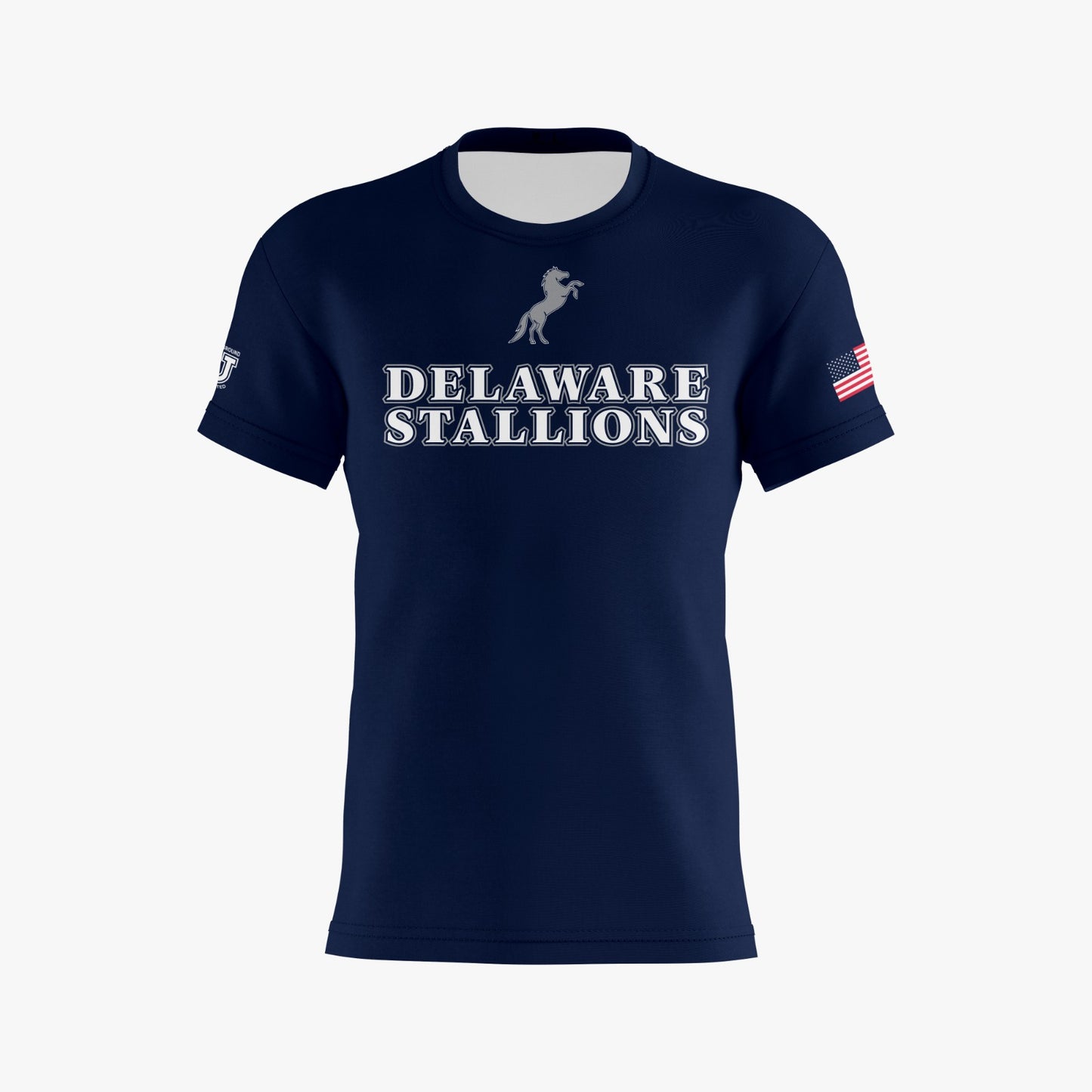 DE Stallions Performance Dri Tech Shirt ~ Stallion Central Chest *Blue*