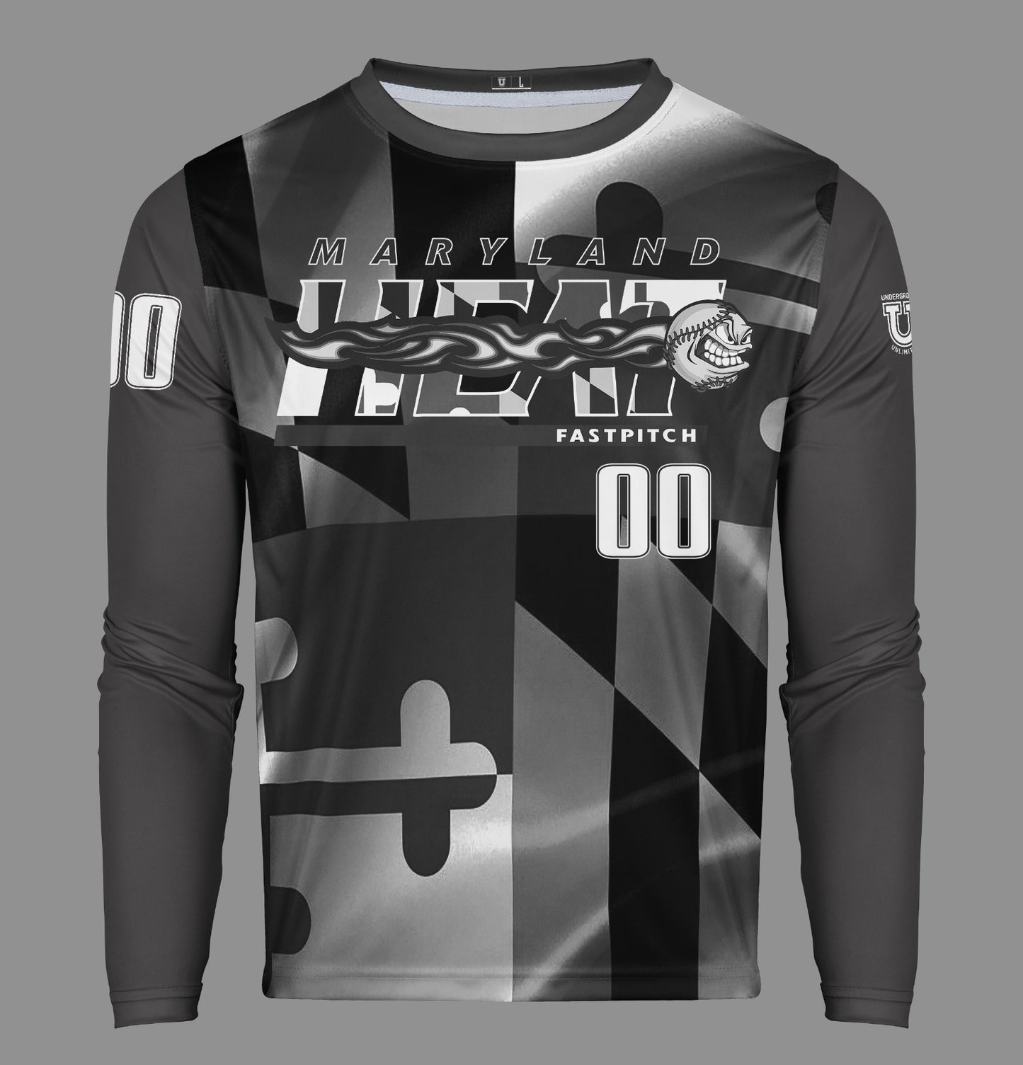 Maryland Heat Pro Performance Long Sleeve ~ Grayscale Maryland Flag