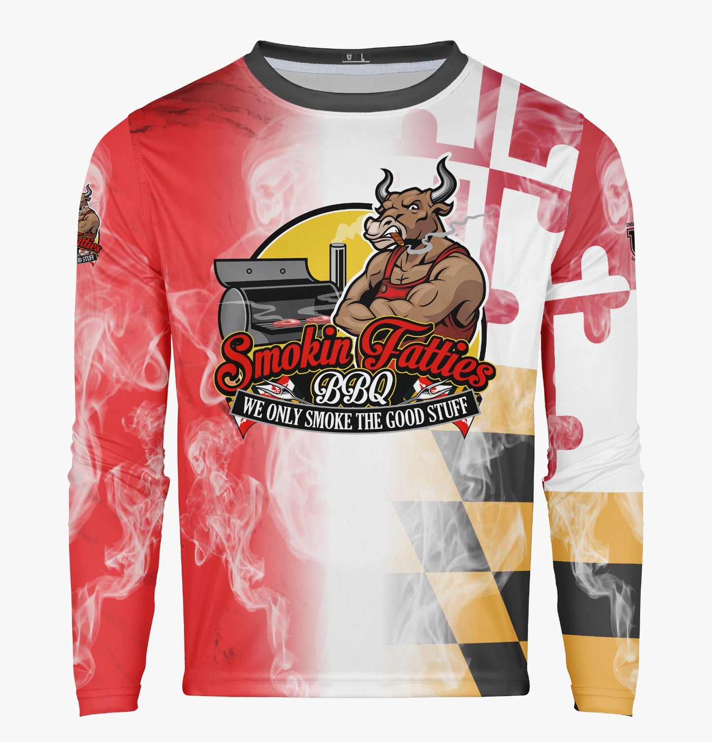 Smokin Fatties Pro Performance Sun Long Sleeve ~ Large Logo Red Flag Fade