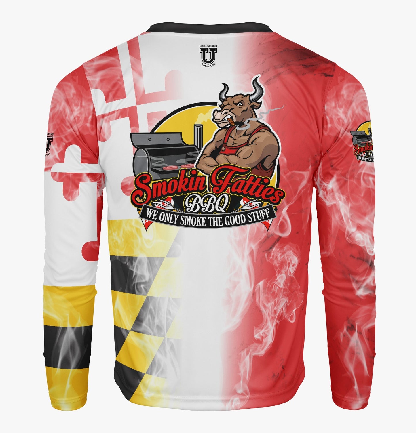 Smokin Fatties Pro Performance Sun Long Sleeve ~ Large Logo Red Flag Fade