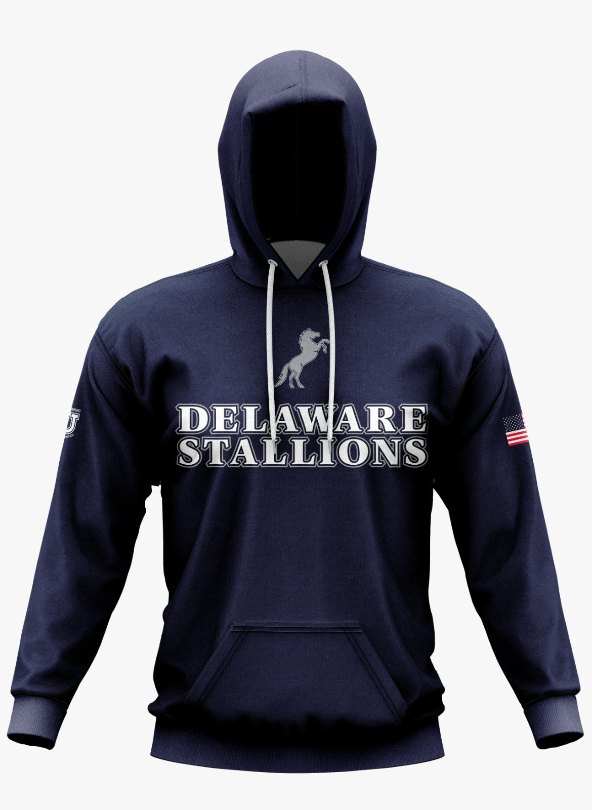 DE Stallions Performance Hoodie ~ Stallion Central Chest *Blue*