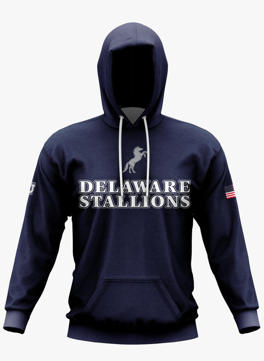 DE Stallions Performance Hoodie ~ Stallion Central Chest *Blue*