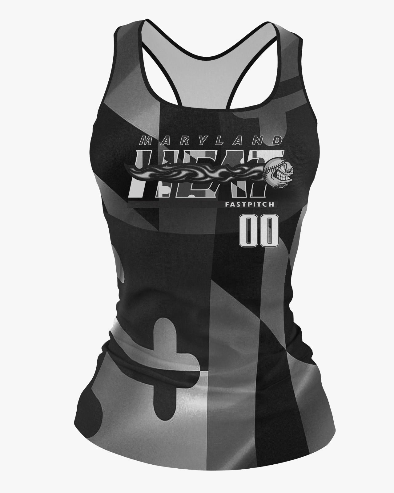Maryland Heat Dri Tech Women's Razorback ~ Grayscale Maryland Flag