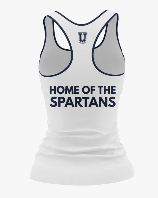 W.T. Chipman Dri Tech Women's Razorback ~ White ALT C Left Chest "Home of the Spartans"
