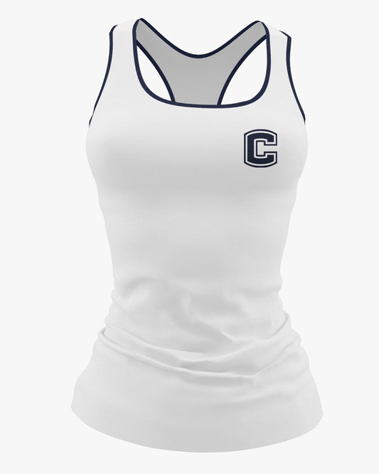 W.T. Chipman Dri Tech Women's Razorback ~ White ALT C Left Chest "Home of the Spartans"