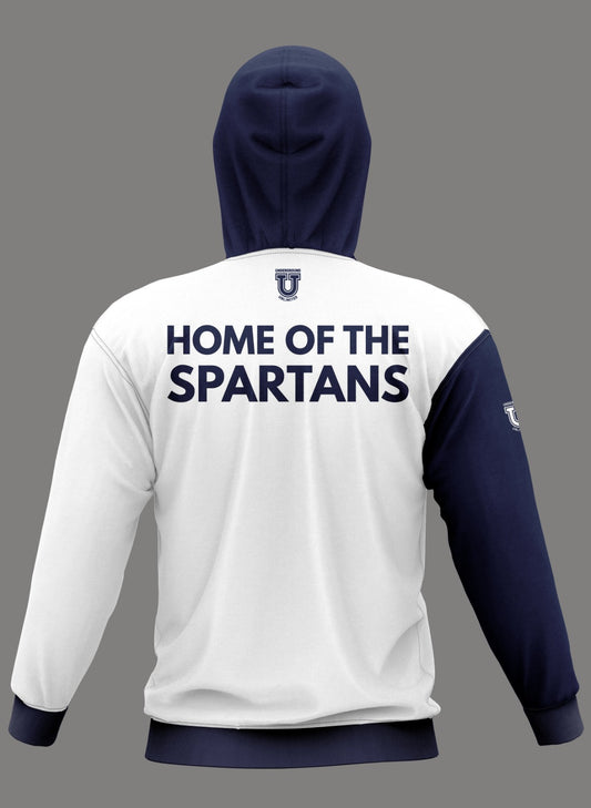 W.T. Chipman Performance Hoodie ~ White ALT Sleeve C Central Chest "Home of the Spartans"