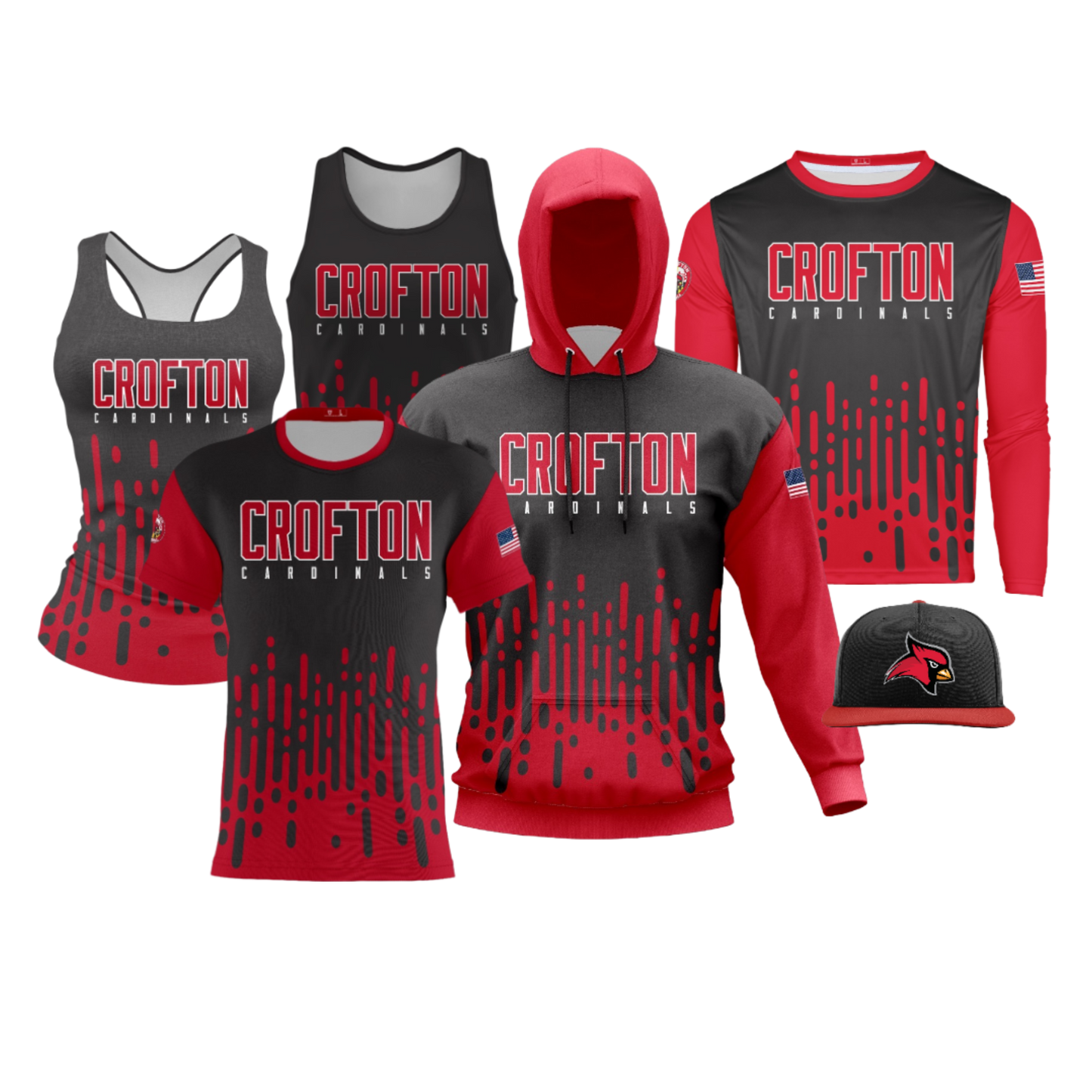 Crofton Cardinals Performance Dri Tech Design ~ Black Fade Dotted Lines