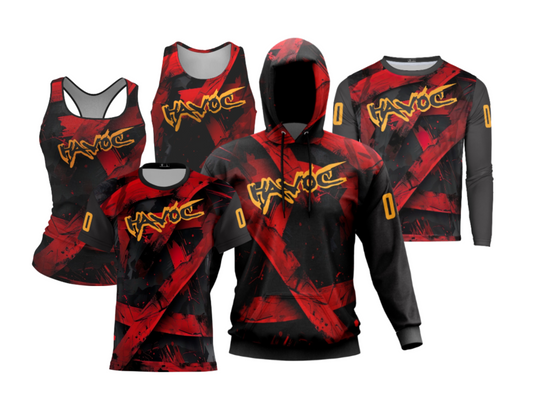 HAVOC Performance Dri Tech Apparel ~ Black Red Flare