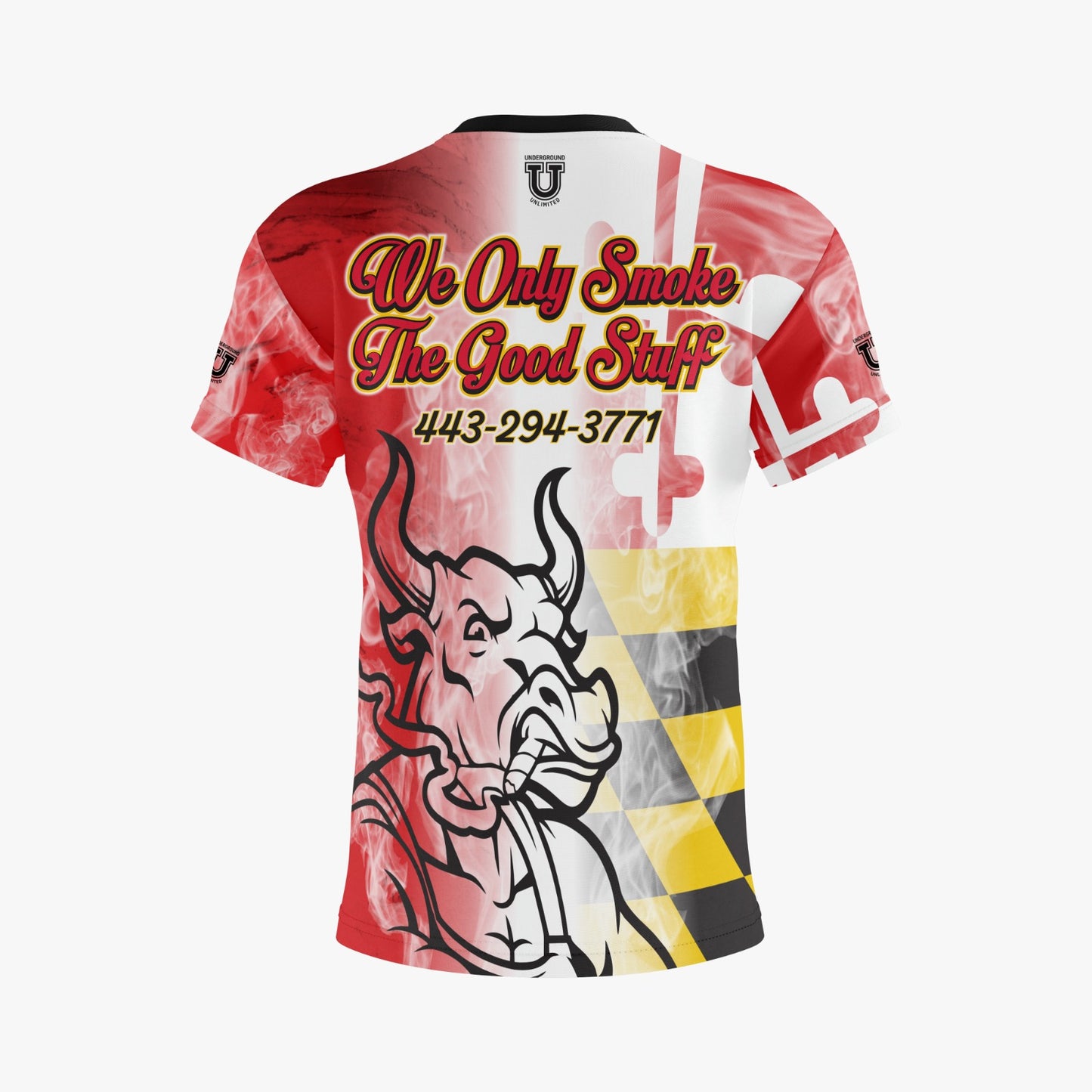 Smokin Fatties Performance Dri Tech Shirt ~ Script Logo Red Flag Fade